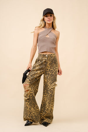 Run Wild Leopard Print Straight Leg Denim