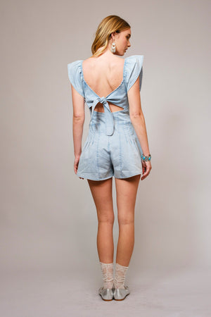American SWEETHEART RUFFLE SLEEVE DENIM ROMPER