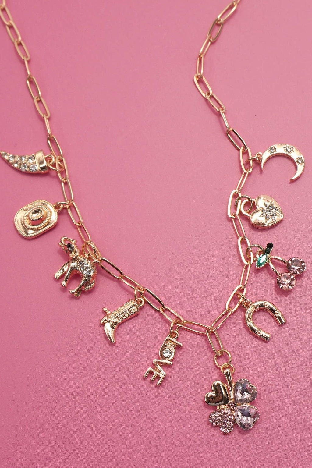 CHARM NECKLACE-WESTERN BOOTS HAT HORSESHOE HEART
