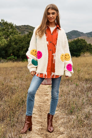 Don't Worry Be Happy Fuzzy Cardigan