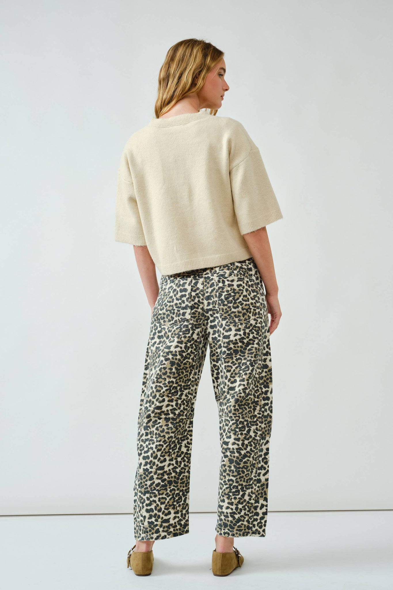 Girls Just Wanna Have Fun Leopard Barrel Jeans