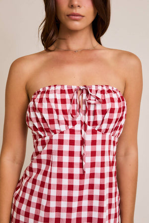 All American Girl Blue Gingham Strapless Dress