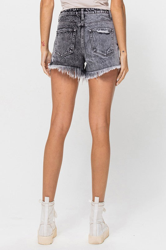 High Rise Black Acid Wash Shorts