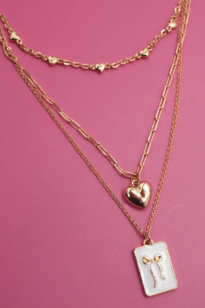 SQUARE BOW EPOXY CHARM LAYERED NECKLACE