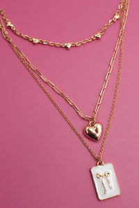 SQUARE BOW EPOXY CHARM LAYERED NECKLACE