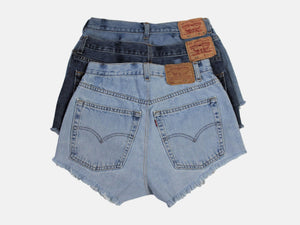 High-Rise Upcycled Denim Cutoff Shorts - Frayed