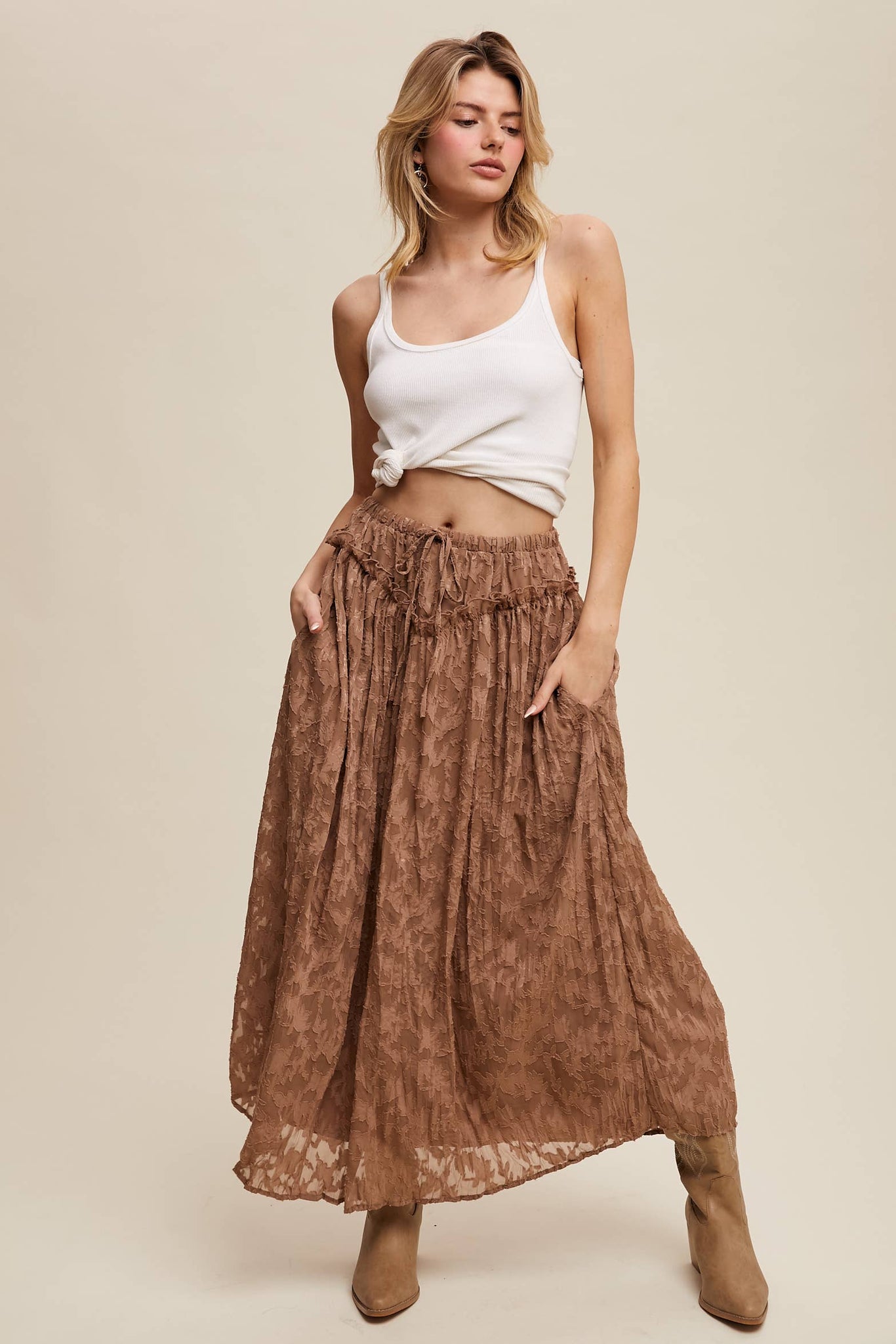 Queen of the West Floral Textured Maxi Skirt
