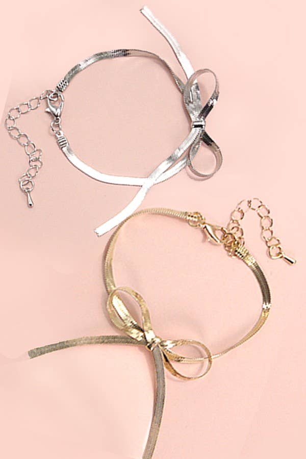 HERRINGBONE SNAKE CHAIN BOW BRACELET