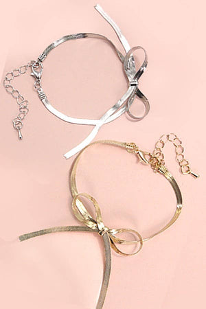 HERRINGBONE SNAKE CHAIN BOW BRACELET