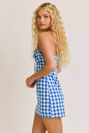 All American Girl Blue Gingham Strapless Dress