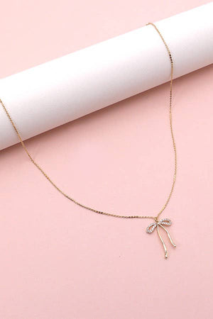 RHINESTONE BOW PENDANT NECKLACE