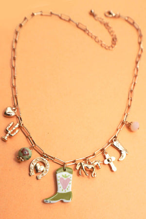 CHARM NECKLACE-WESTERN BOOT HORSE CROSS CHARM