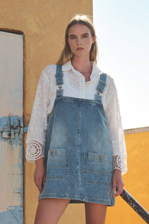 Just Snappy Denim Overall Dress