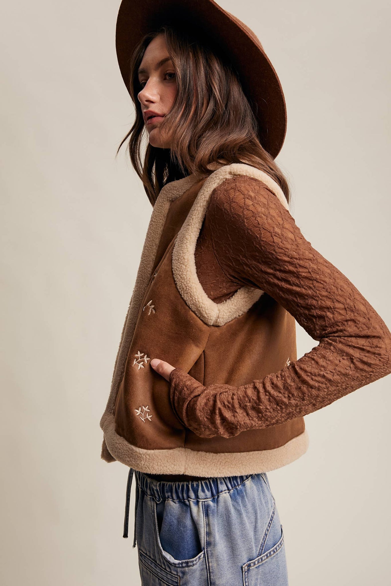 It’s Giving Yellowstone Vibes Suede Sherpa Lined Vest