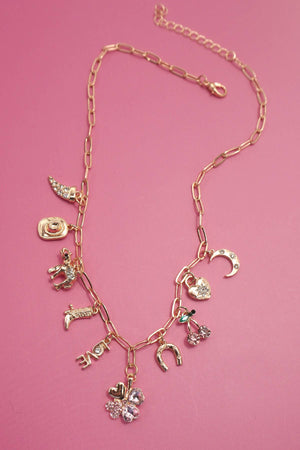 CHARM NECKLACE-WESTERN BOOTS HAT HORSESHOE HEART
