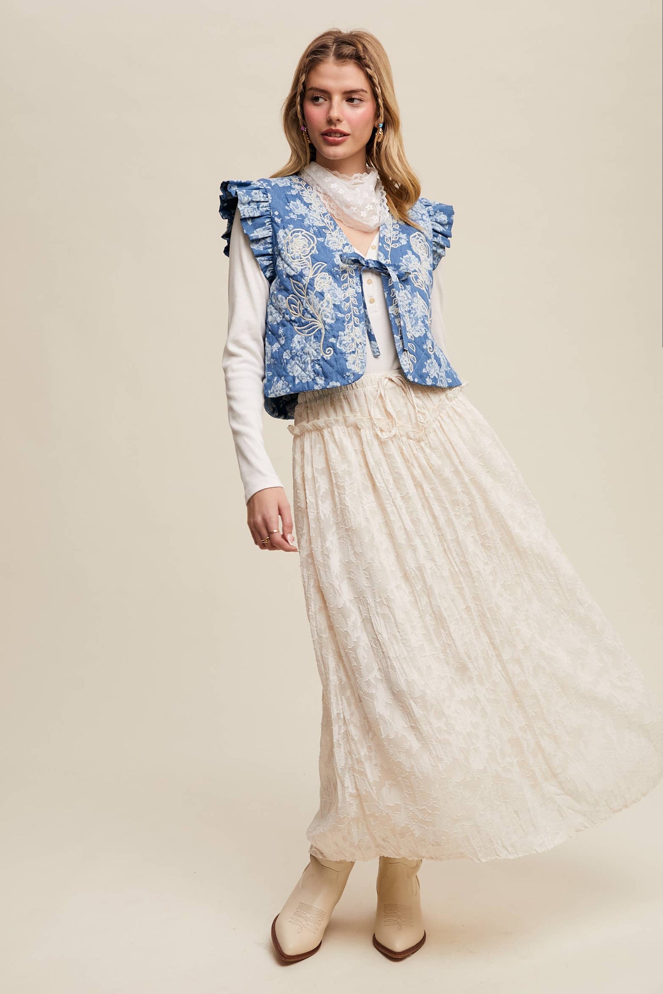 Queen of the West Floral Textured Maxi Skirt