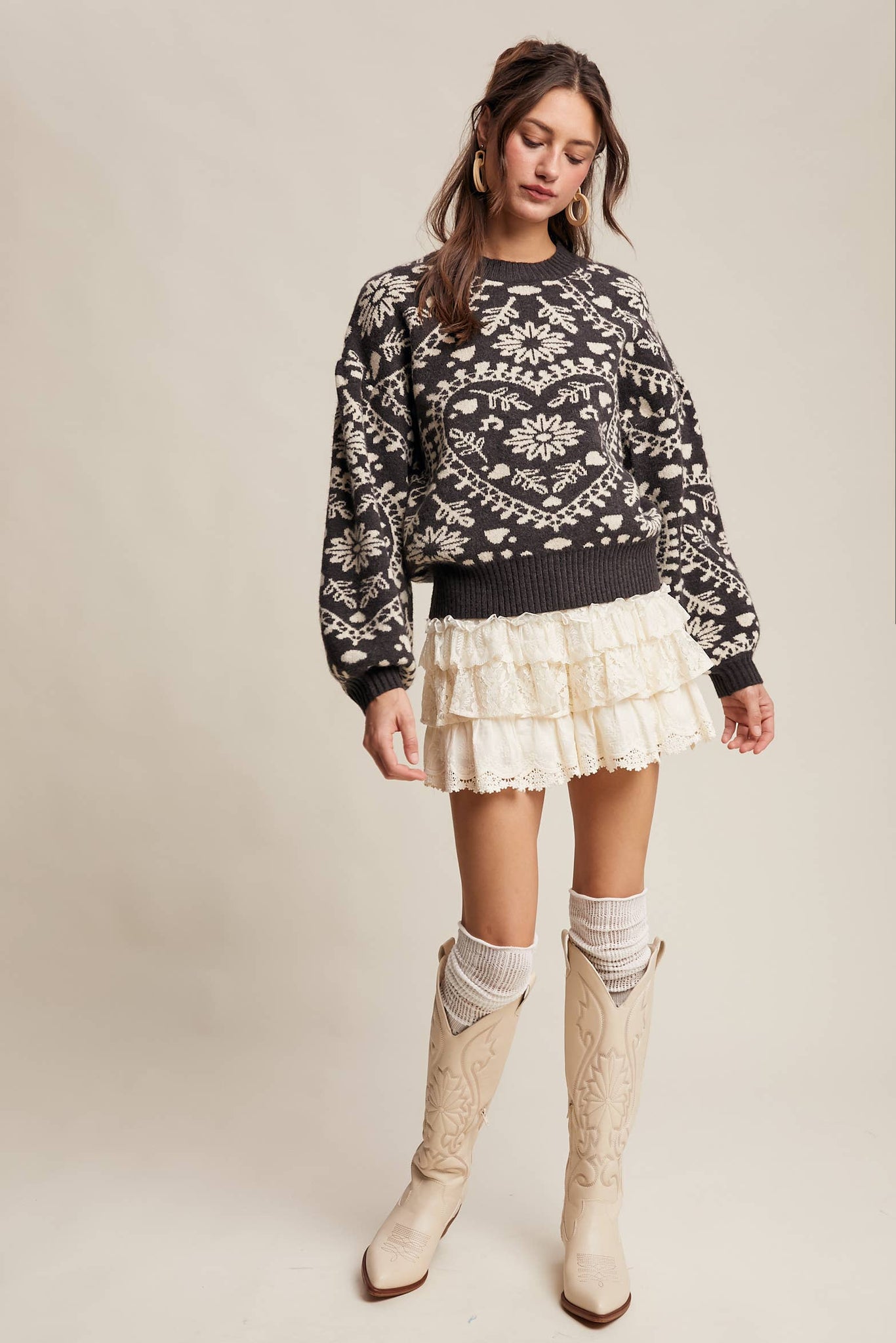 Cross My Heart Jacquard Knit Sweater