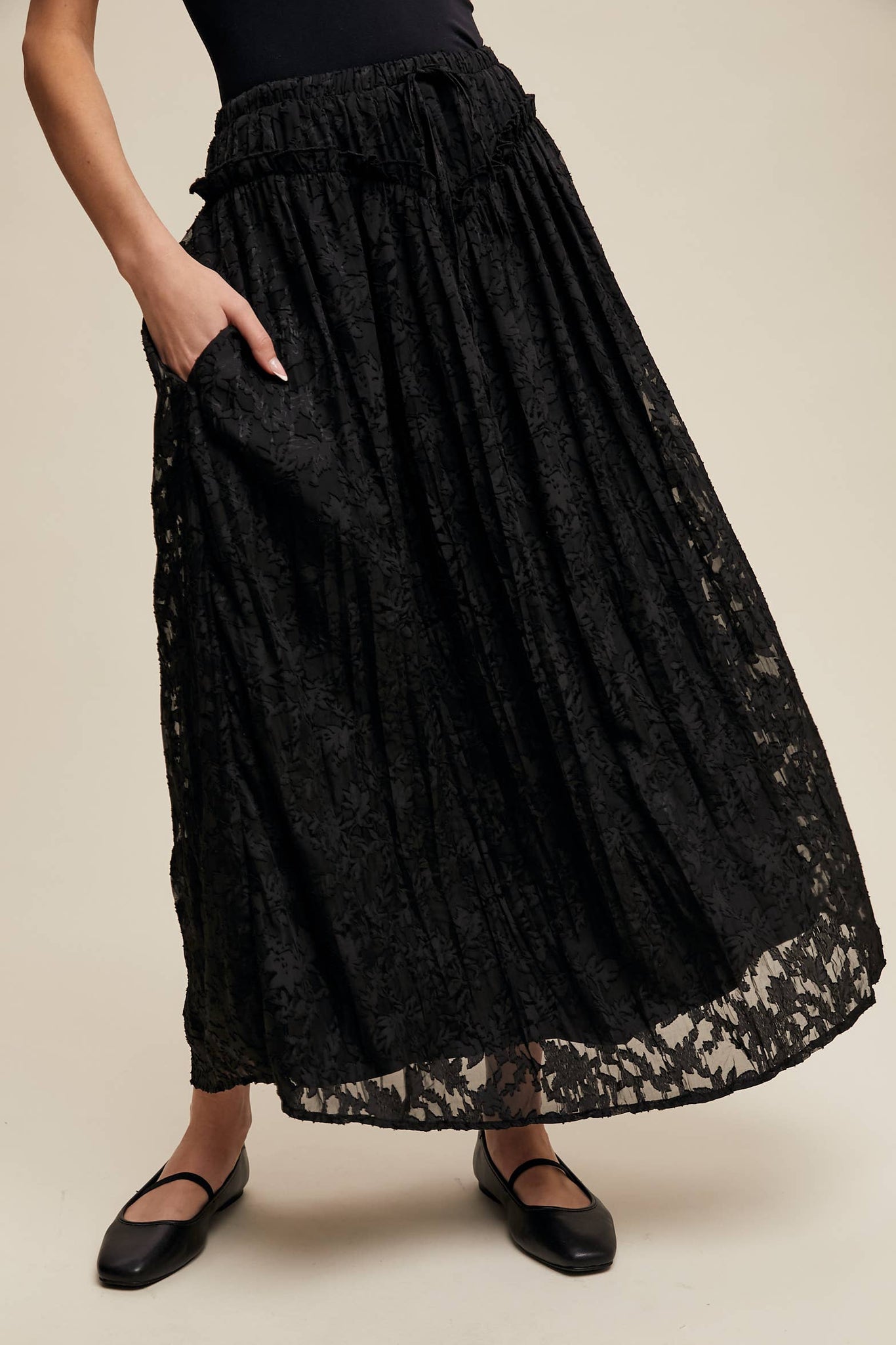 Queen of the West Floral Textured Maxi Skirt