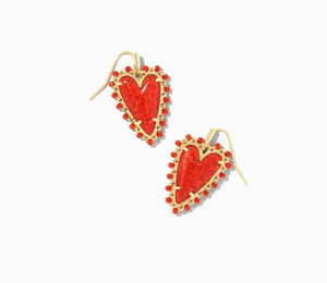 Beaded Ansley Heart Red Kyocera Opal Gold Drops