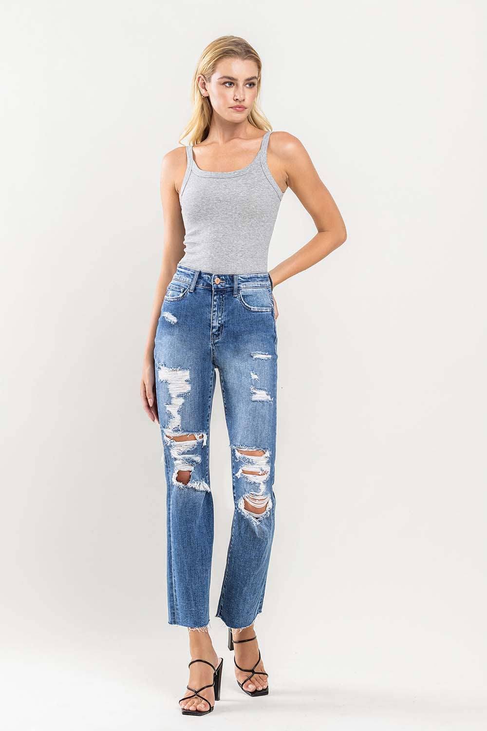 Distressed High Rise Denim